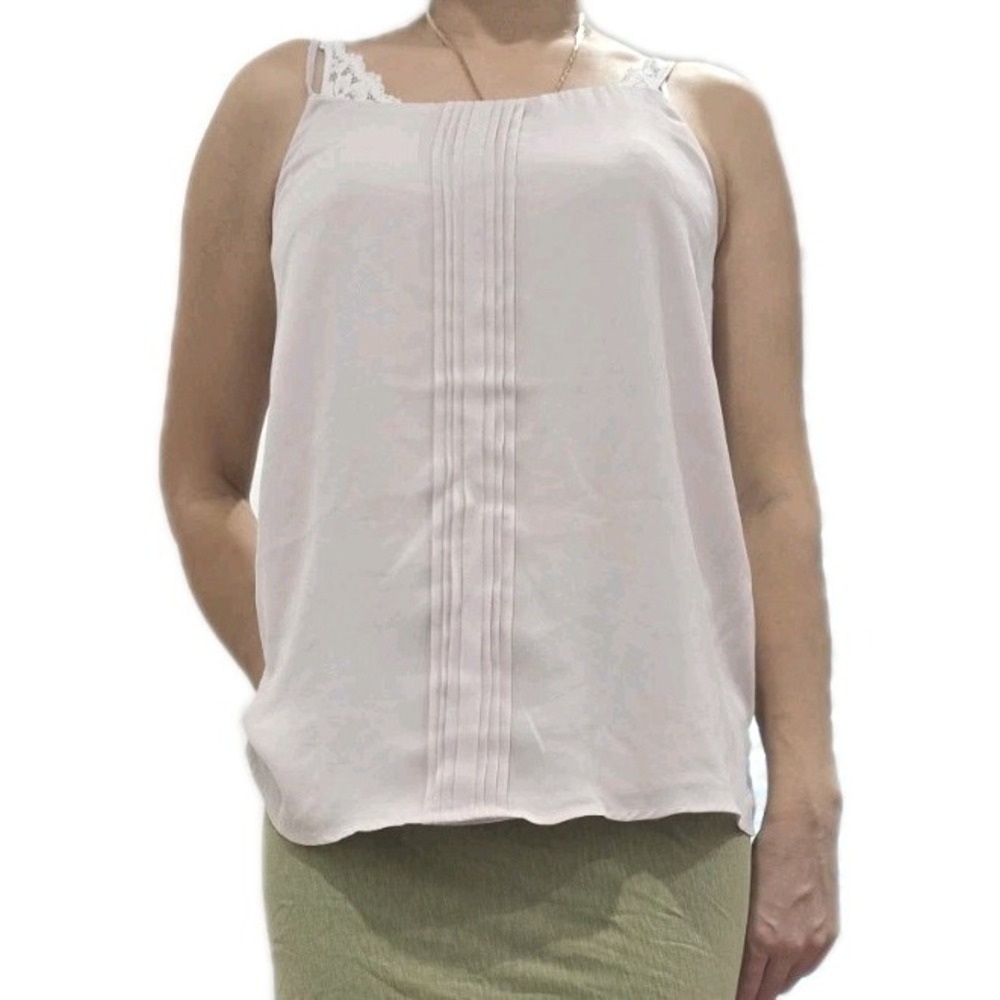 BANANA REPUBLIC Size S Small Light Gray/ Nude Pintuck Pleated Cami‎ Tank Top